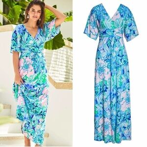 Lilly Pulitzer Multi Party Thyme Parigi Maxi Dress Pink Blue Size Small NWT